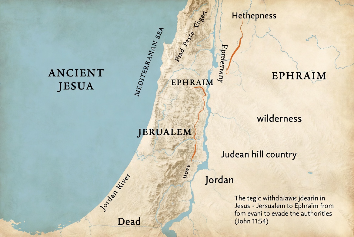 Map of Judea showing Ephraim area north of Jerusalem – strategic withdrawal site in John 11:54